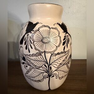 Hand painted Terracotta Vase Floral & Birds Cream and Brown Unique Design